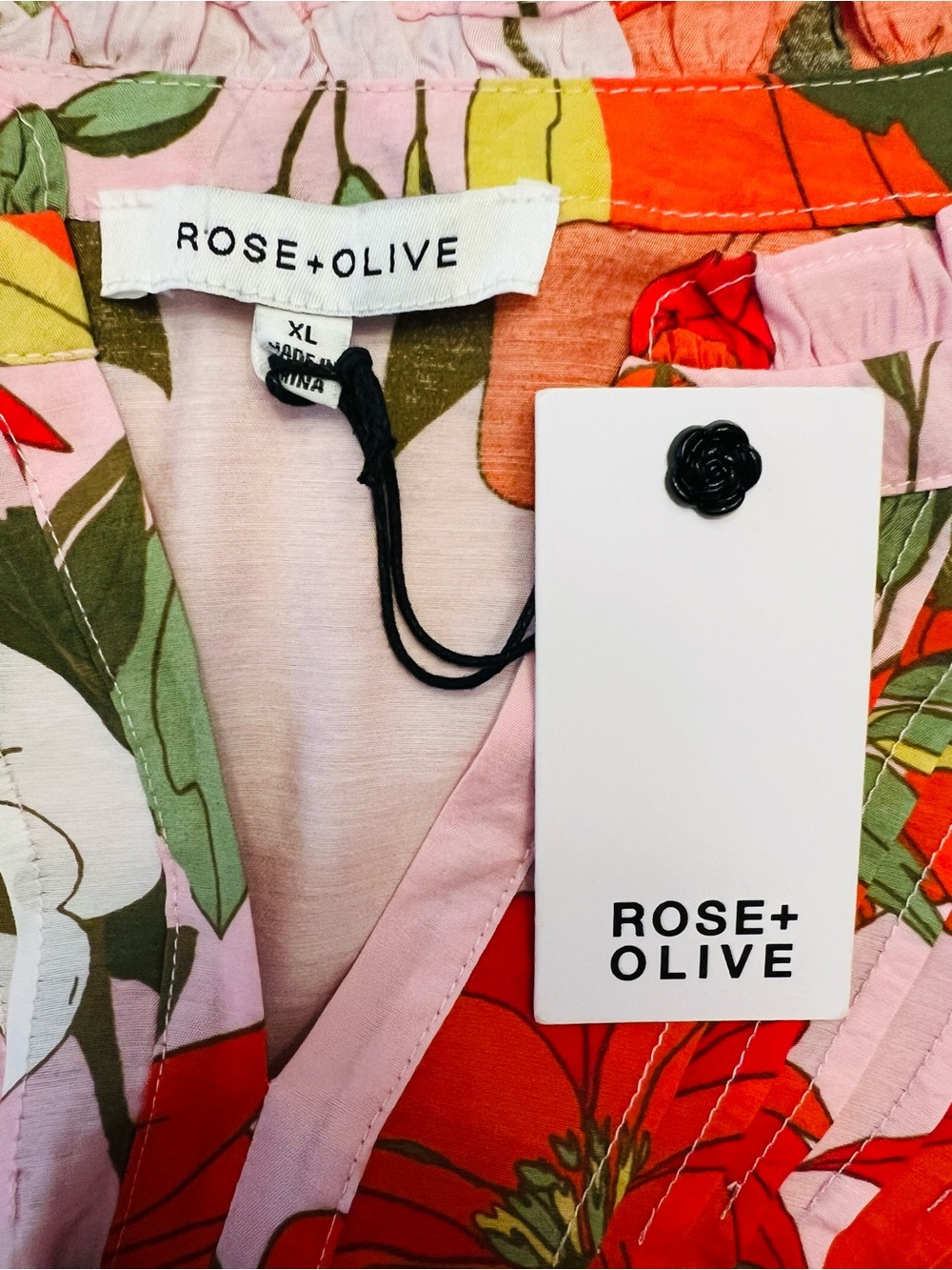 Rose & Olive Pink Blouse with Bold Orange Floral Print - Picture 3 of 4